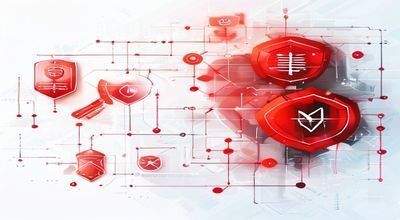 网络钓鱼攻击防护示意图，红色警告图标与安全盾牌符号，背景为数字化网络节点